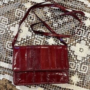 VTG Genuine Eel Skin SM Bordeaux Purse Convertible Crossbody Clutch Shoulder Bag